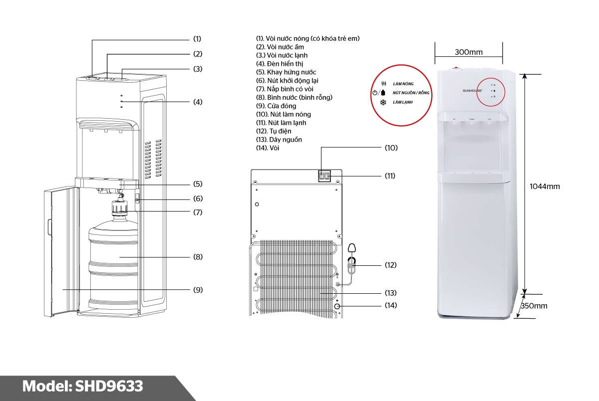 Cây nước nóng lạnh Sunhouse SHD9633